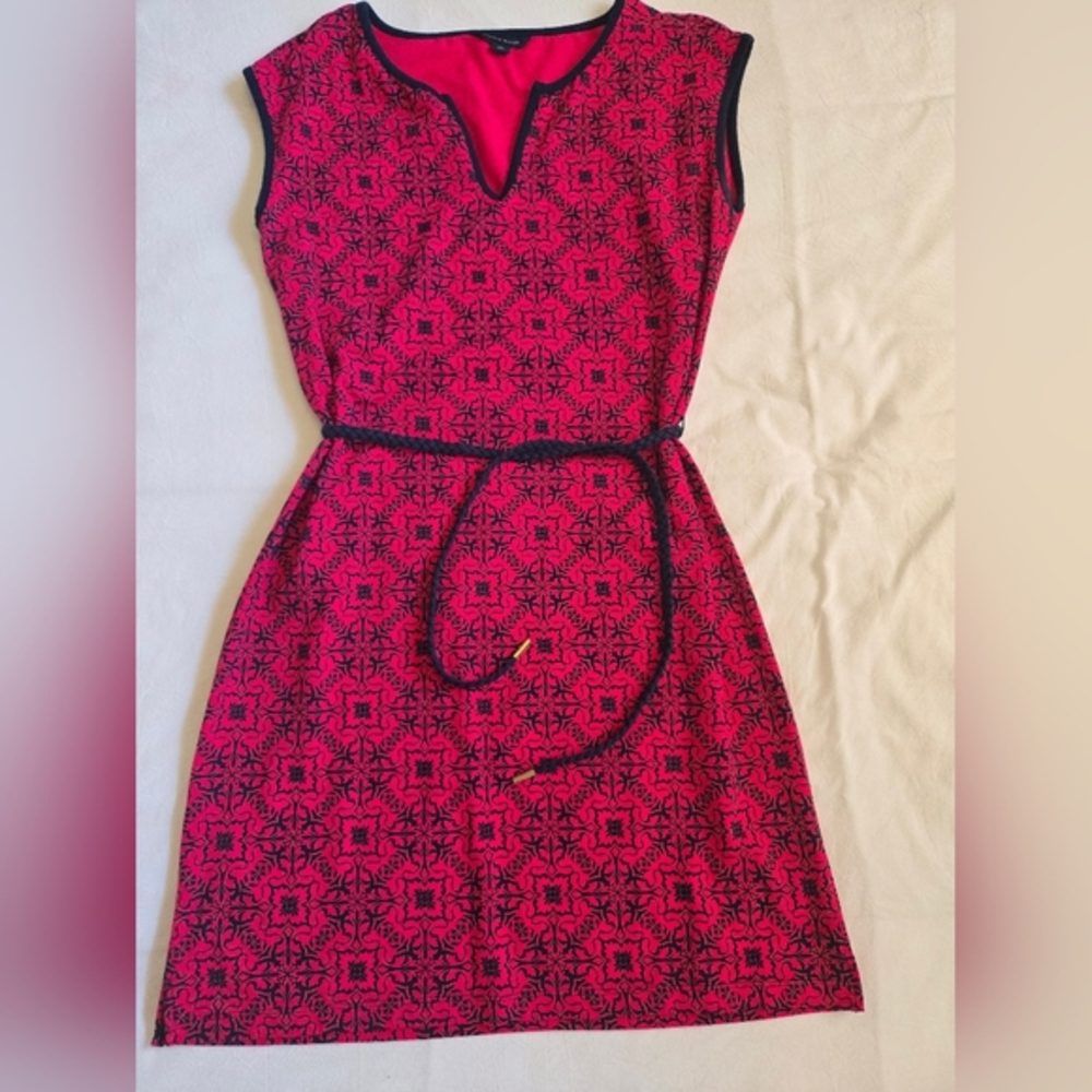 NWOT Tommy Hilfiger Blue and Hot Pink Cotton Geometric Midi Dress Size Small